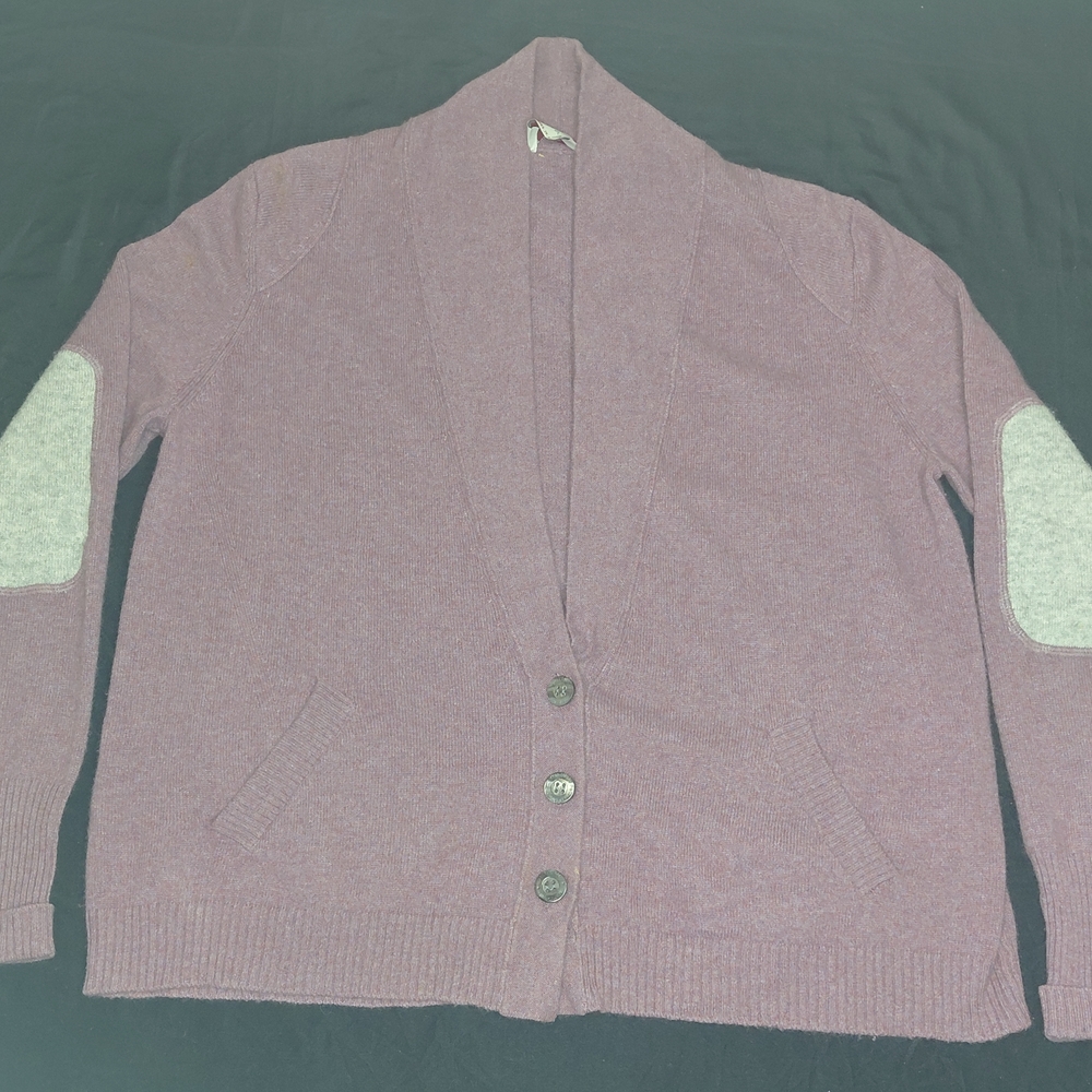 Wrap London Men's Lavender Cardigan with Light Gray Patches Sz 12